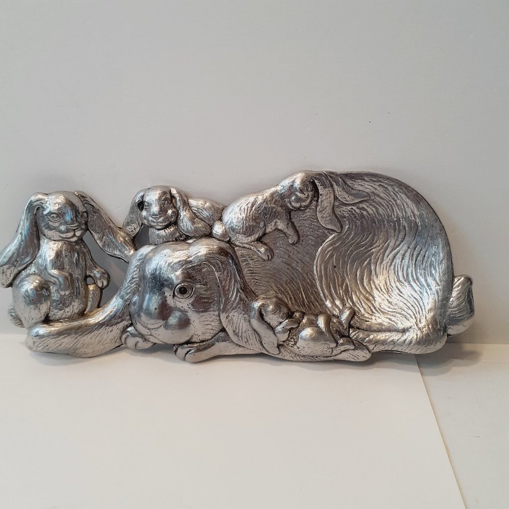 Vintage Arthur Court 1994 Spoon Rest Trinket Tray Bunny Rabbit Family 9 x 3.75